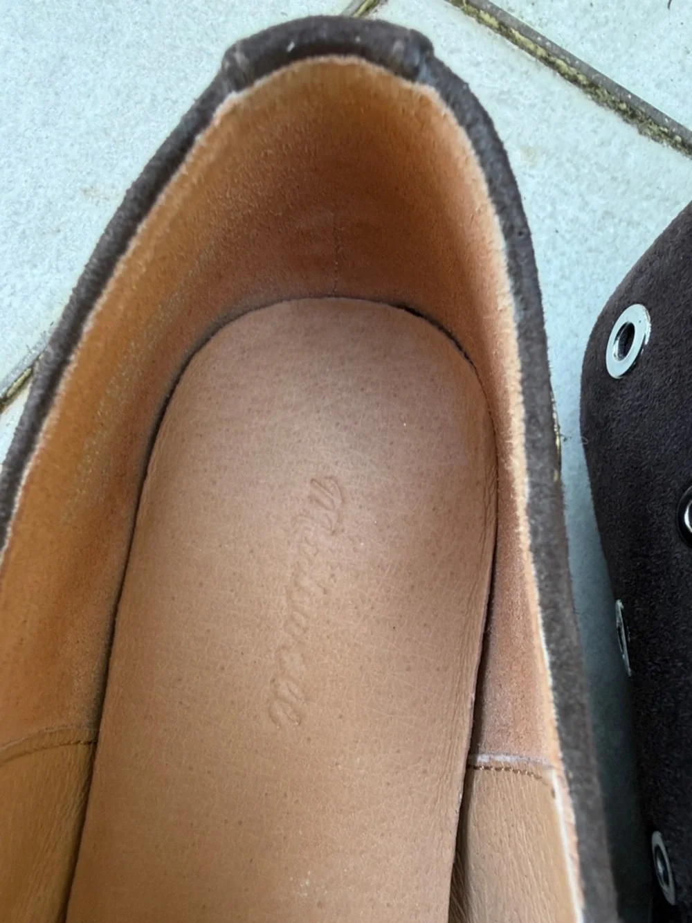 Madewell Dark Brown Suede Mary Jane Flats with Eyelet Detail - Picture 2 of 5